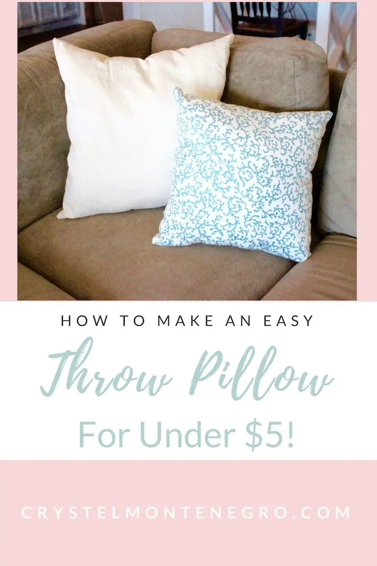 Pinterest graphic showing step-by-step guide for making a pillow under $5.