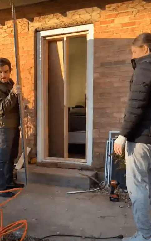 Wooden frame in exterior door