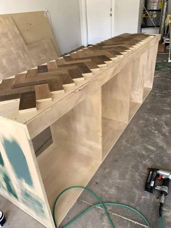 herringbone countertop in progress