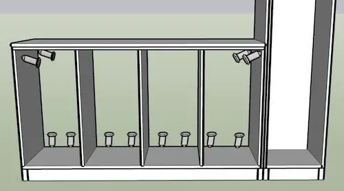 Diagram of where to use pocket screws in a cabinet