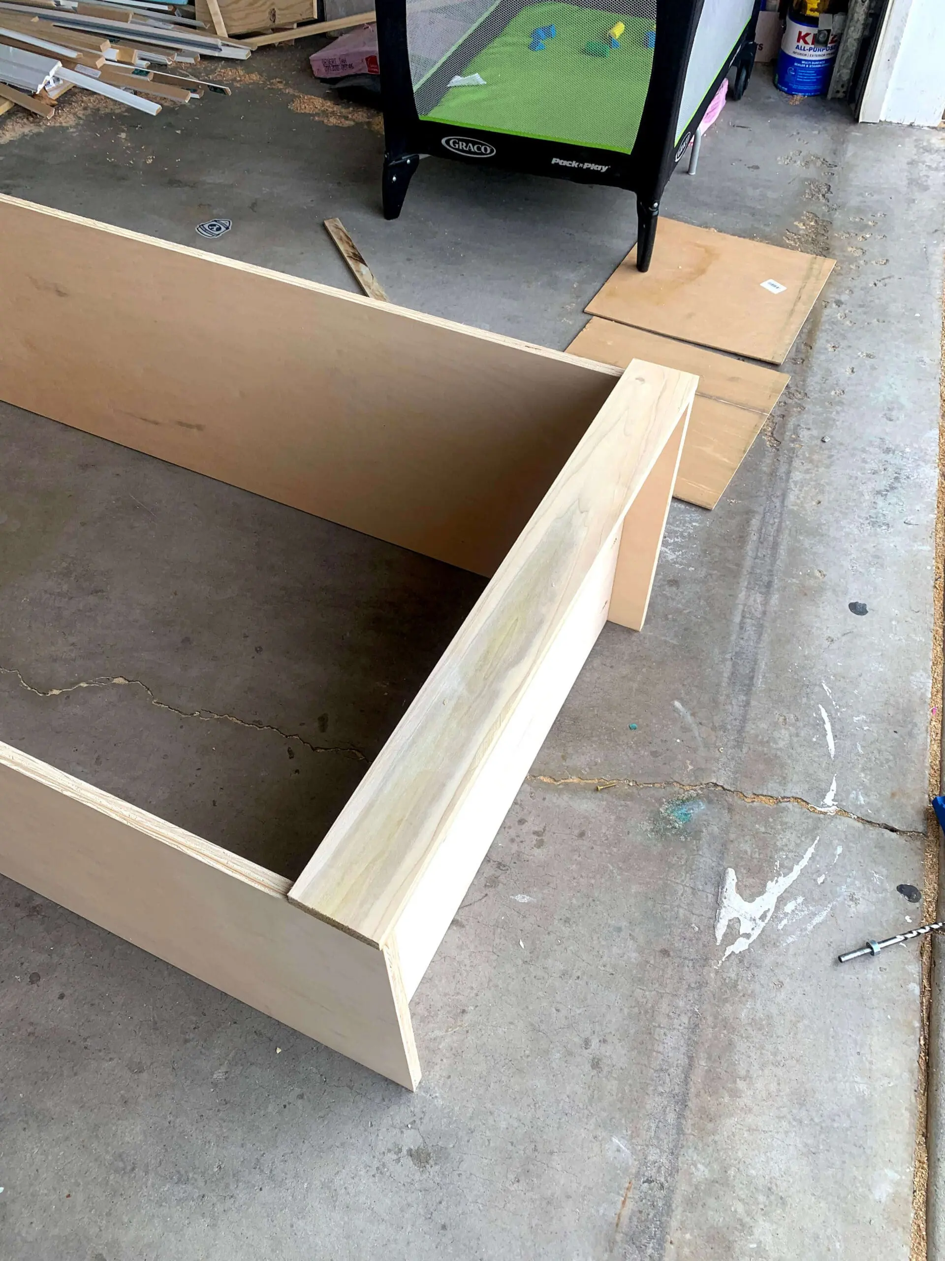 Partially completed DIY built-in office cabinets, showing the assembly process for a stylish and organized home office.