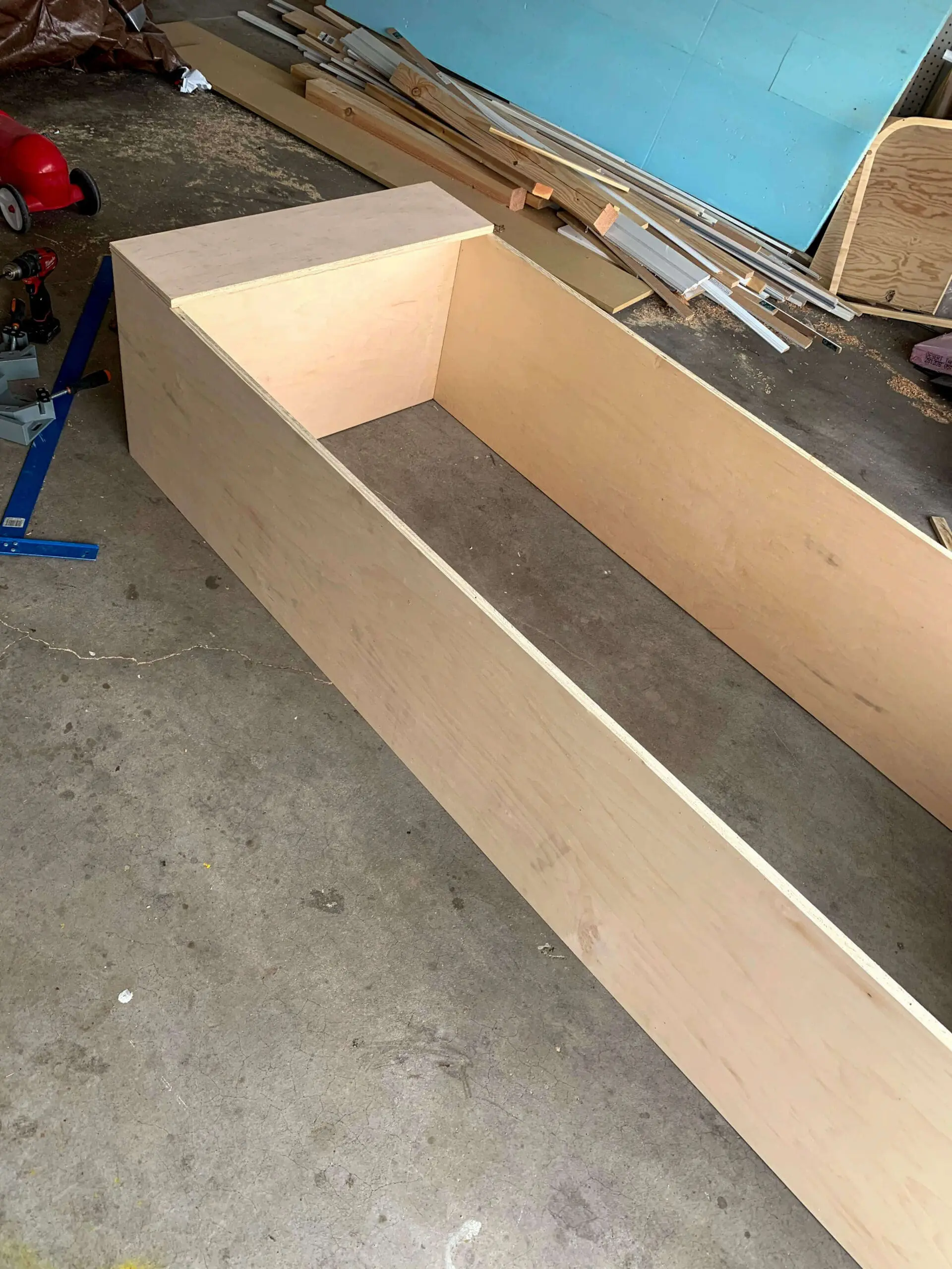 DIY built-in office cabinet in progress, showcasing the face frame installation for a custom home office storage solution.

