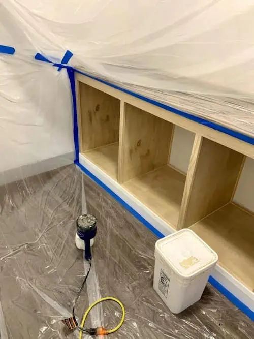 A cabinet with plastic around