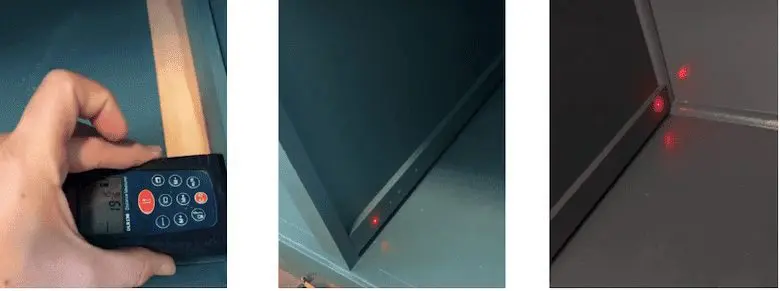 Level inside an empty green cabinet