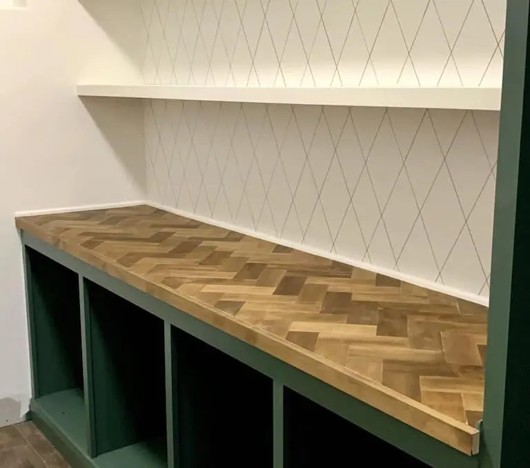 Herringbone countertop in a butlers pantry