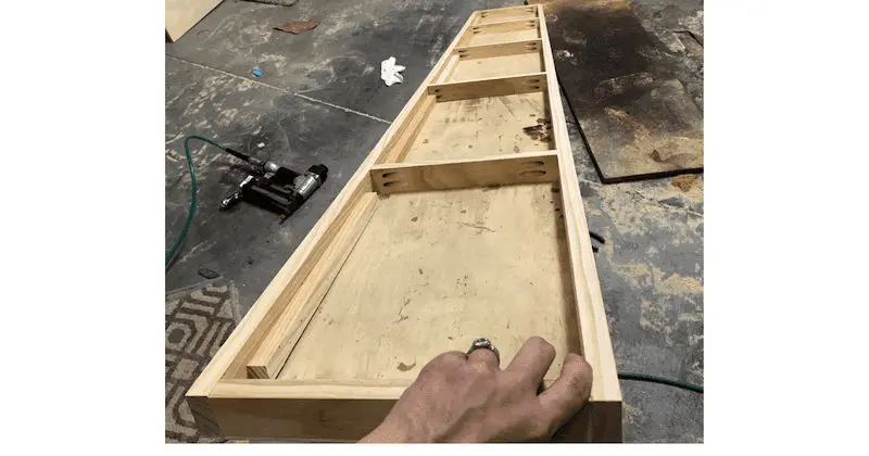 The underside of a floating shelf