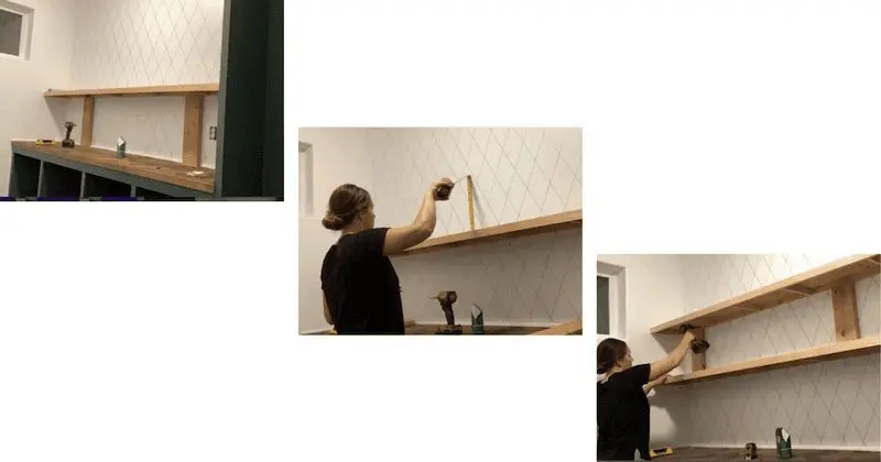 Woman installing floating shelves