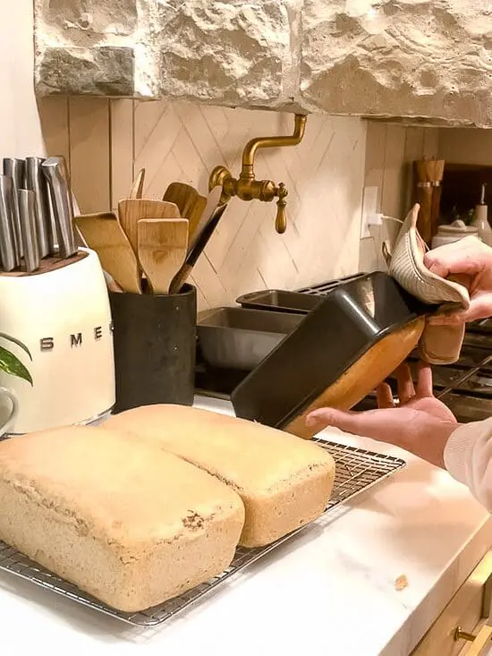 loaves of honey whole wheat bread cooling