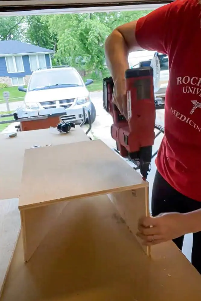 brad nailing wood box for trash drawer together