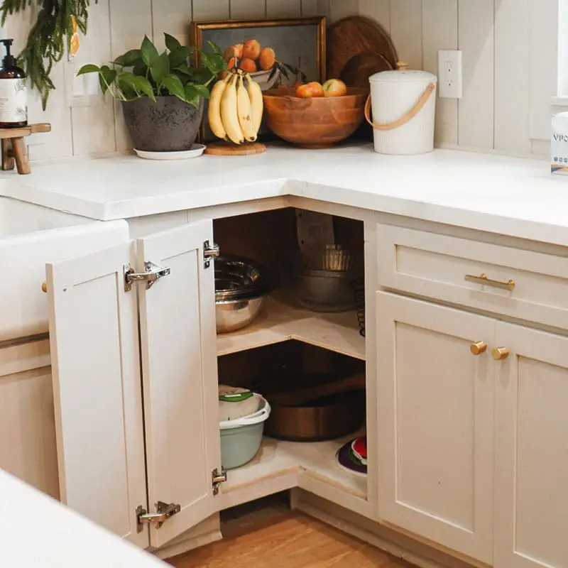 Replacing a Lazy Susan cabinet with shelves.