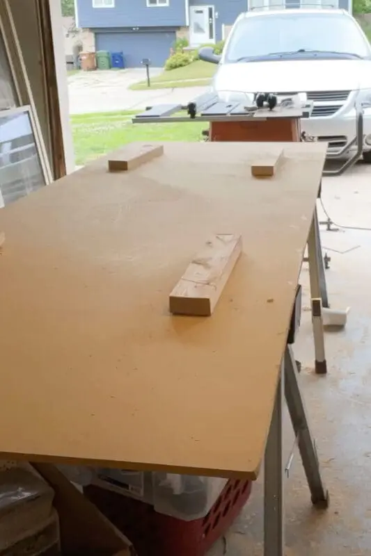 Scrap wood blocks on worktable.