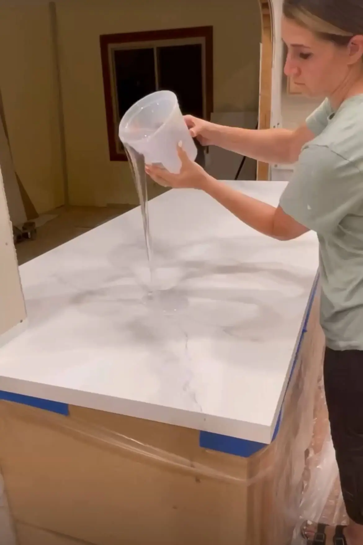 DIY faux marble countertop using epoxy.