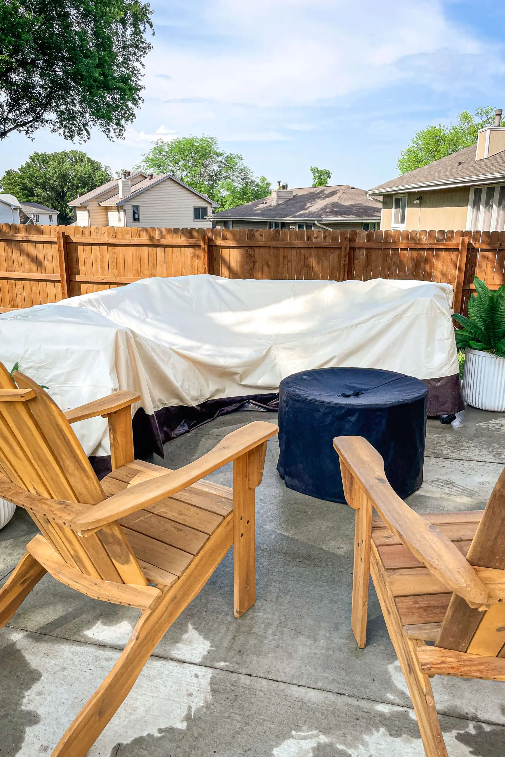 Using a cover for an outdoor sectional sofa.