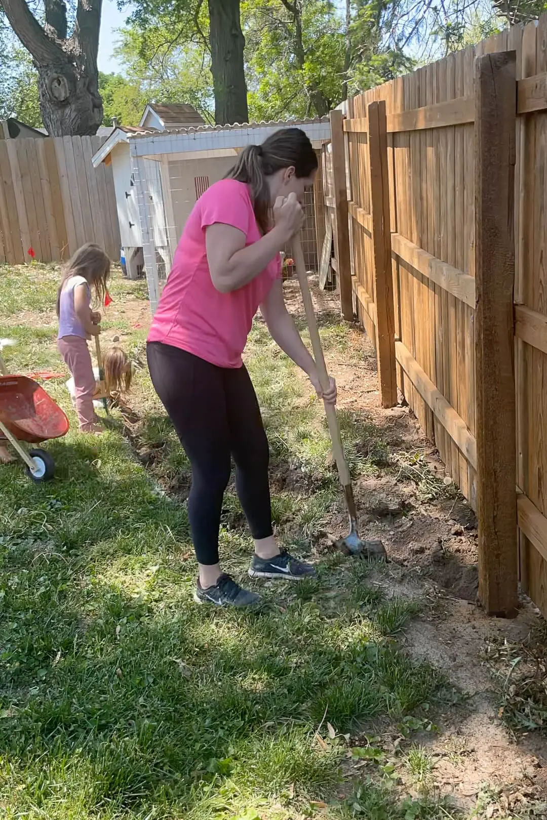 Digging to make a flower bed.