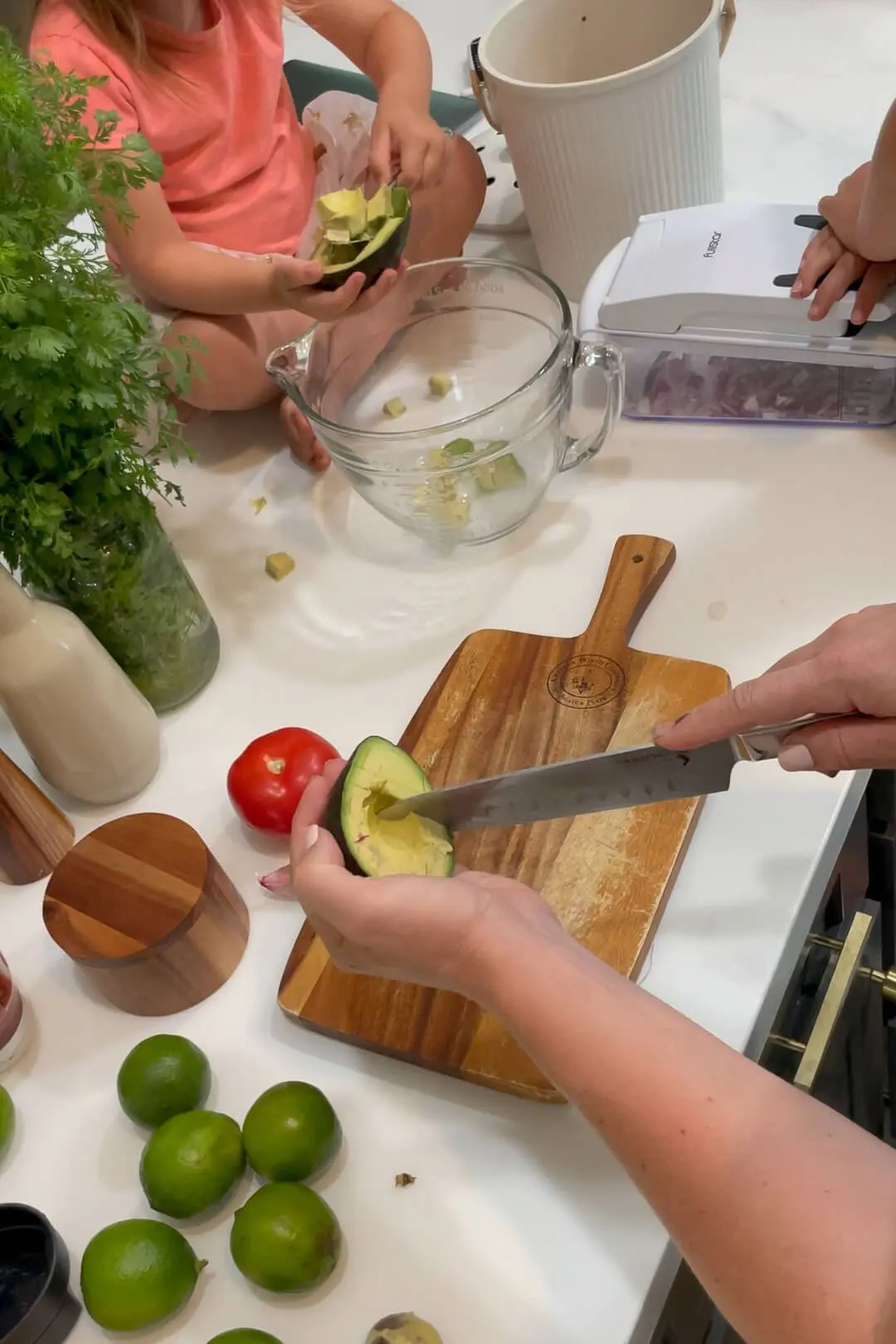 Dicing avocado for a ceviche recipe.
