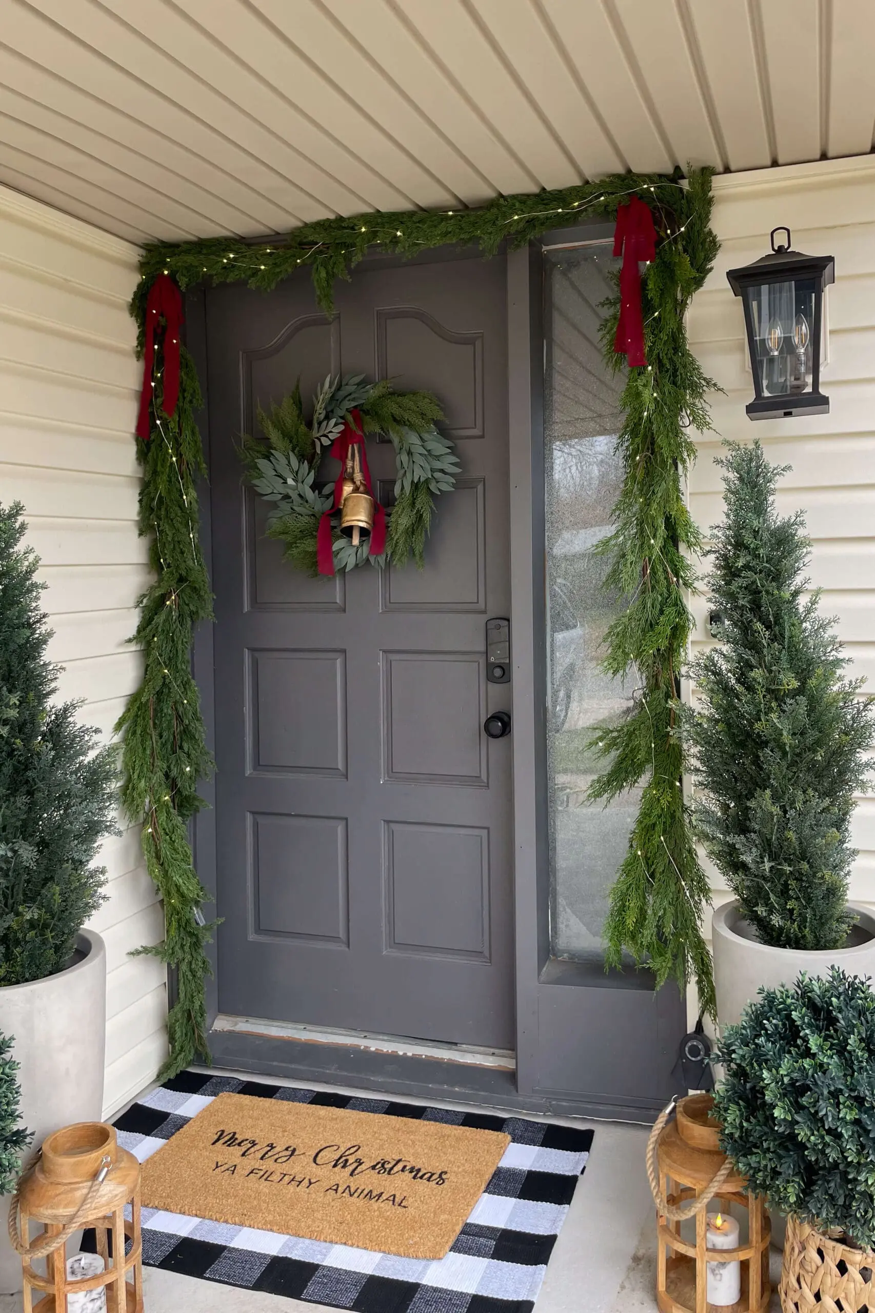 Decorating a small porch for Christmas.