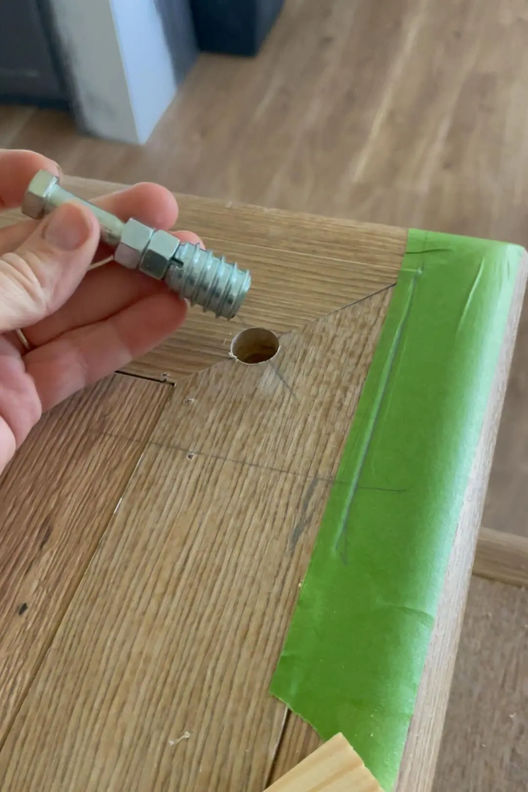 Using hardware from LJ-3004 Newel Mounting Kit to install a newel post. 