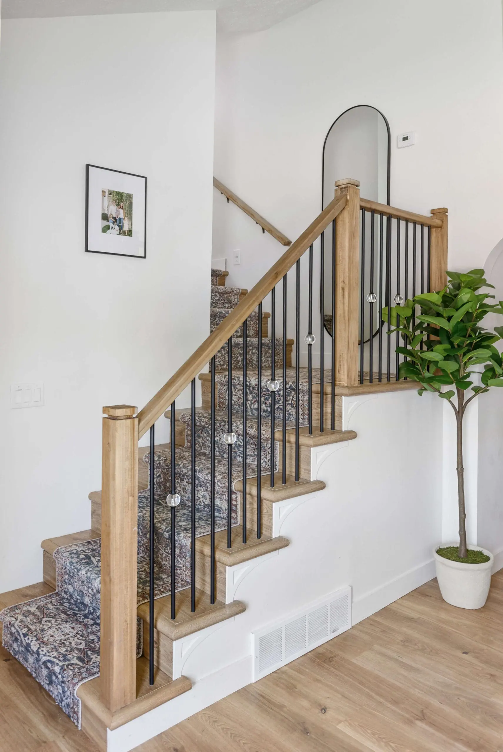DIY stair runner installation.