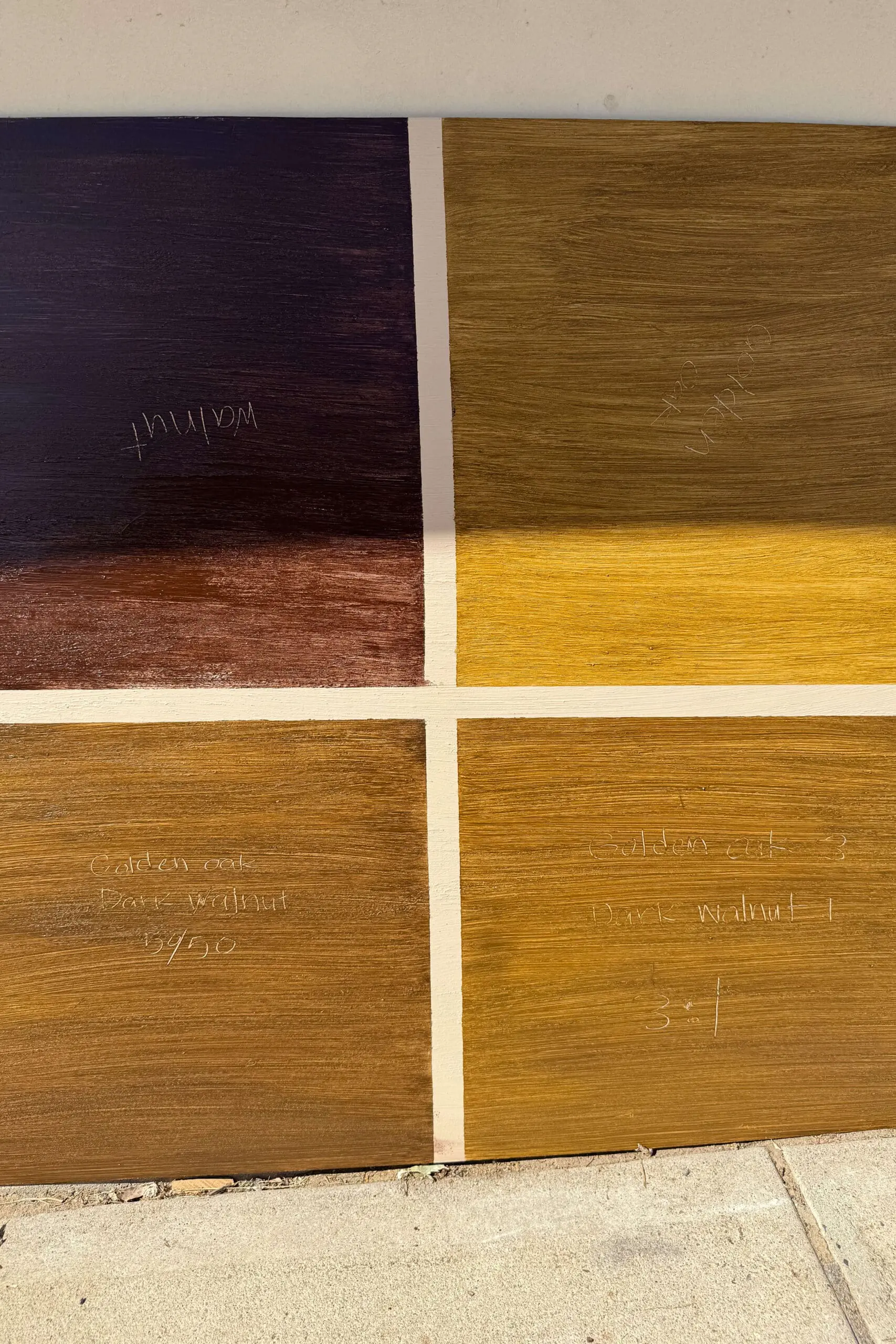 Testing stains out on a swatch board.