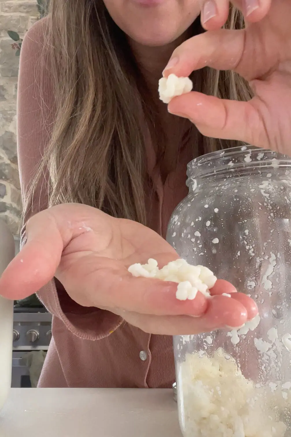 Showing what milk kefir grains look like up close—an essential part of how to make milk kefir at home.