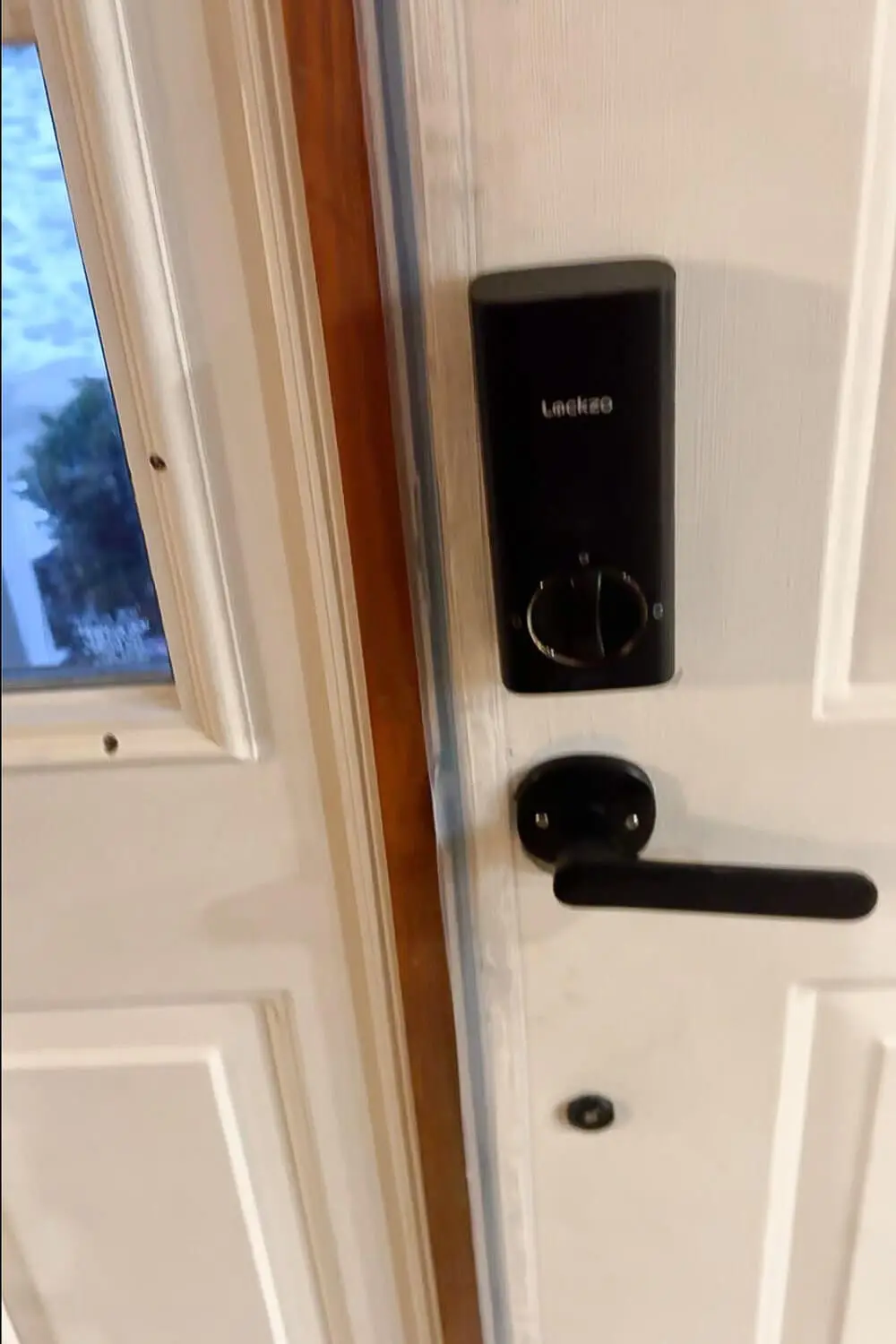 Close up of a front door that has been winterized to prevent drafts.