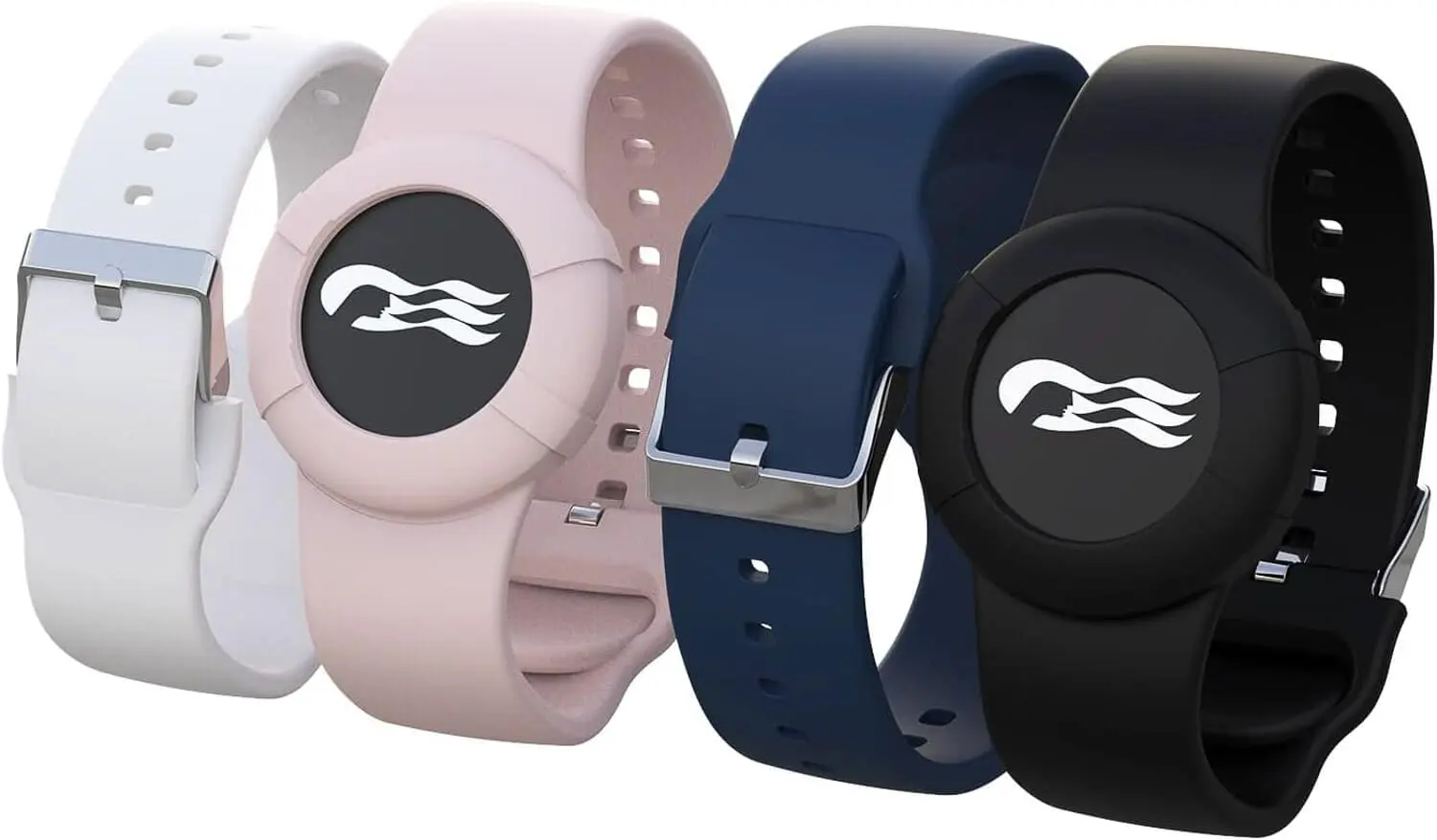 Princess cruise medallion wristbands in white, pink, navy, and black, a cruise with kids essential for keeping the Princess Medallion secure so kids can open cabin doors and be easy to locate in the app.