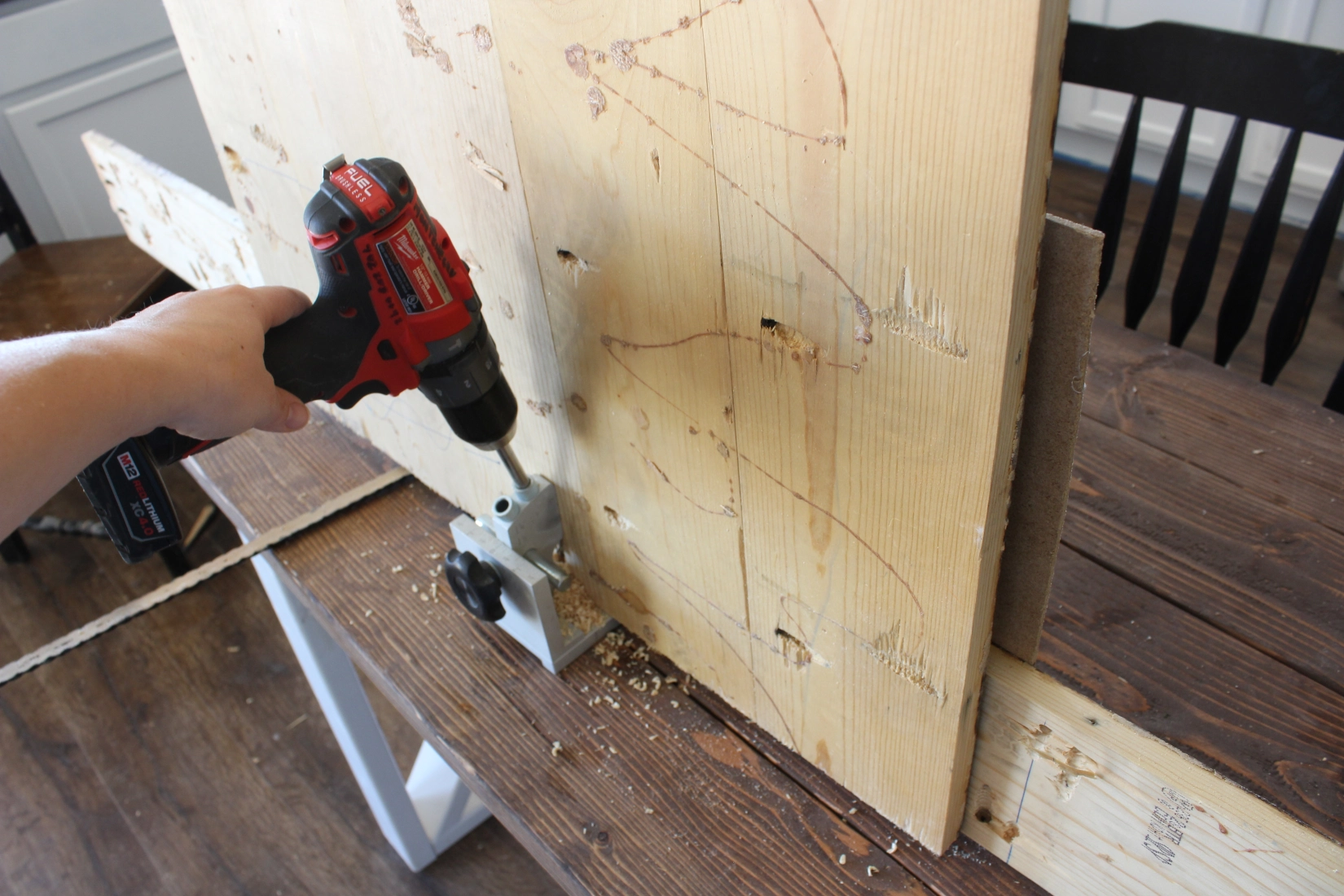 drilling pocket holes into wood