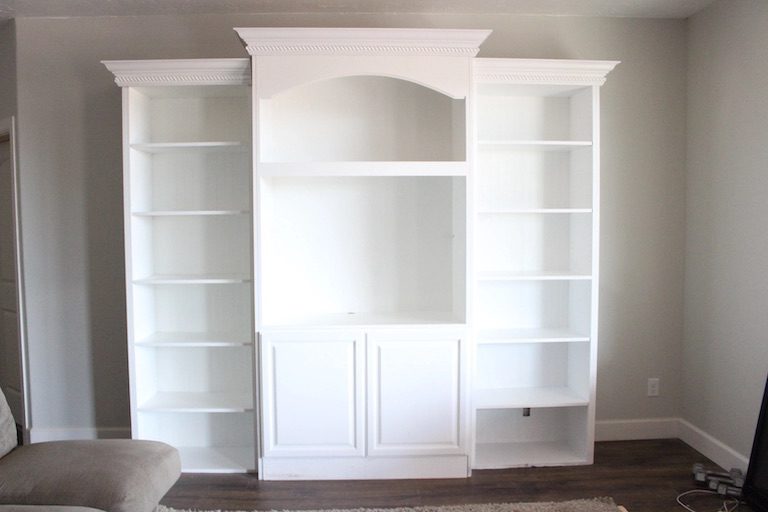 bookshelf painted with white chalk paint