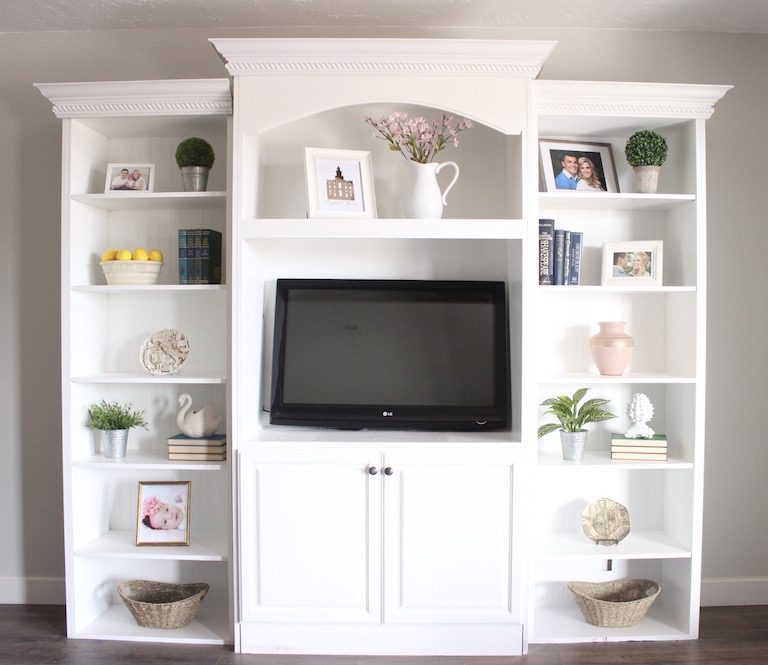 styled white tv shelf