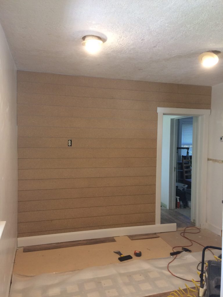 Shiplap made out of plywood on a wall