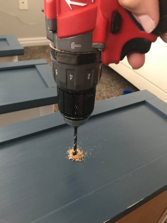 Drilling hardware into drawer