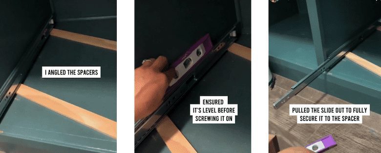 Spacers inside a cabinet to measure a drawer