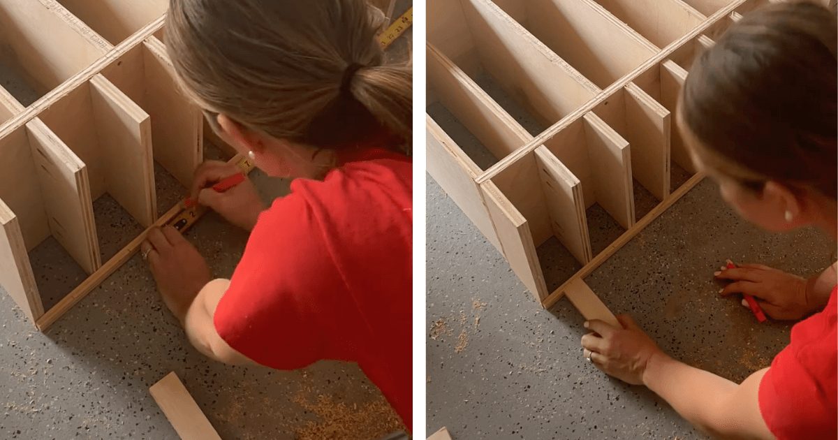 A woman building a tool organizer