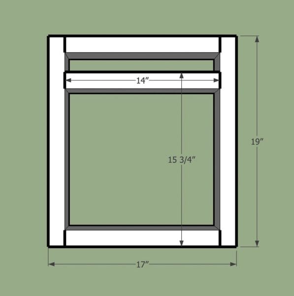 SketchUp drawing of a 2x4 cabinet base with an offset middle brace