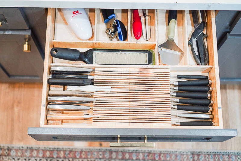 knife block in a silverware drawer organizer