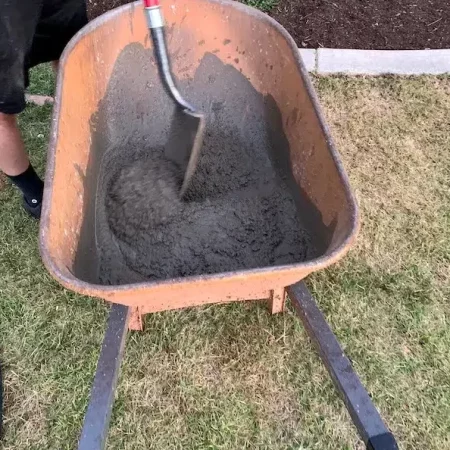 concrete in a wheelbarrow