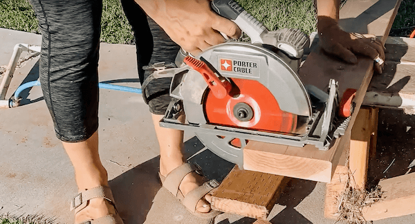circular saw cutting out wood