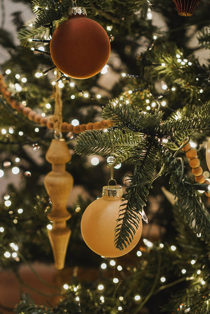 wood toned finial christmas tree ornaments