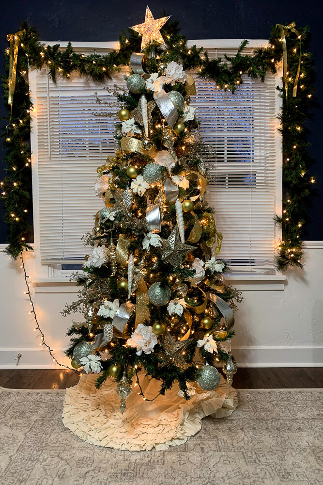 fancy christmas tree with large ornaments