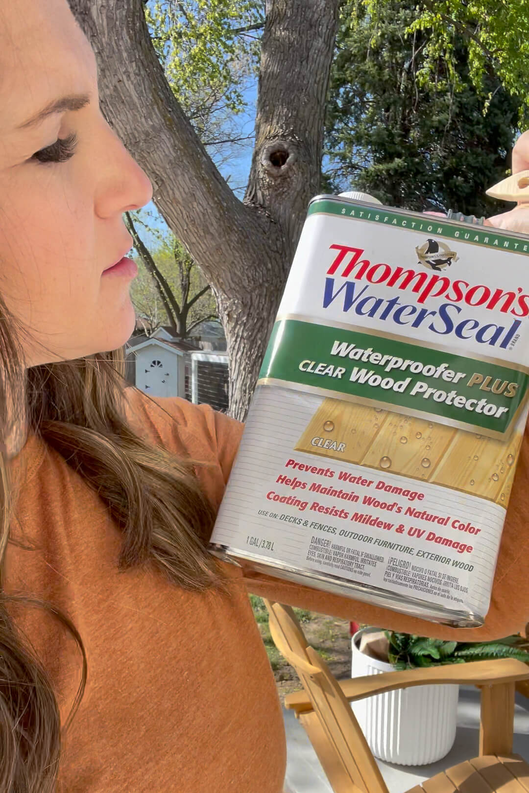 Using Thompson's WaterSeal on outdoor patio furniture.