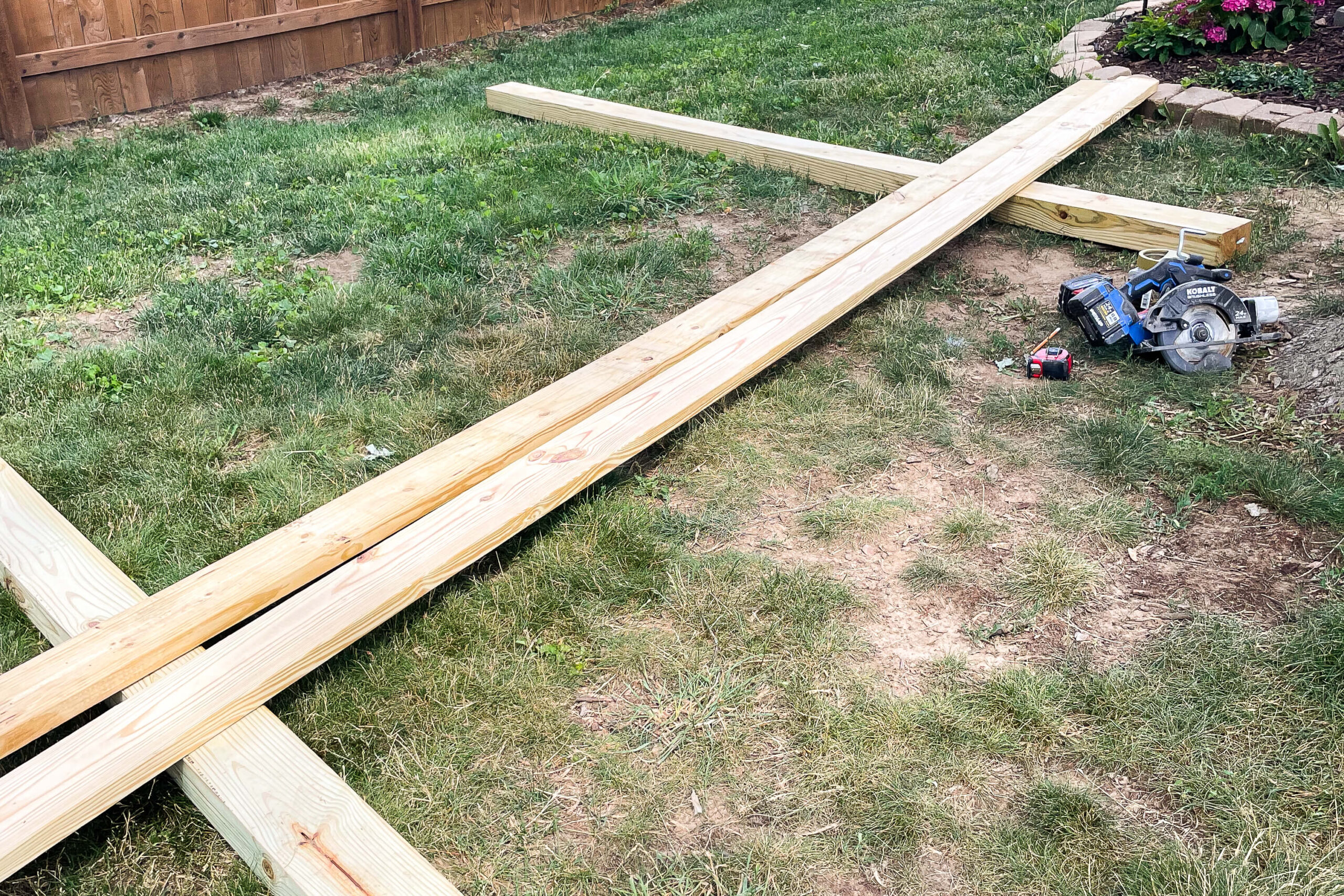 Basic supplies needed for building a backyard hammock stand.
