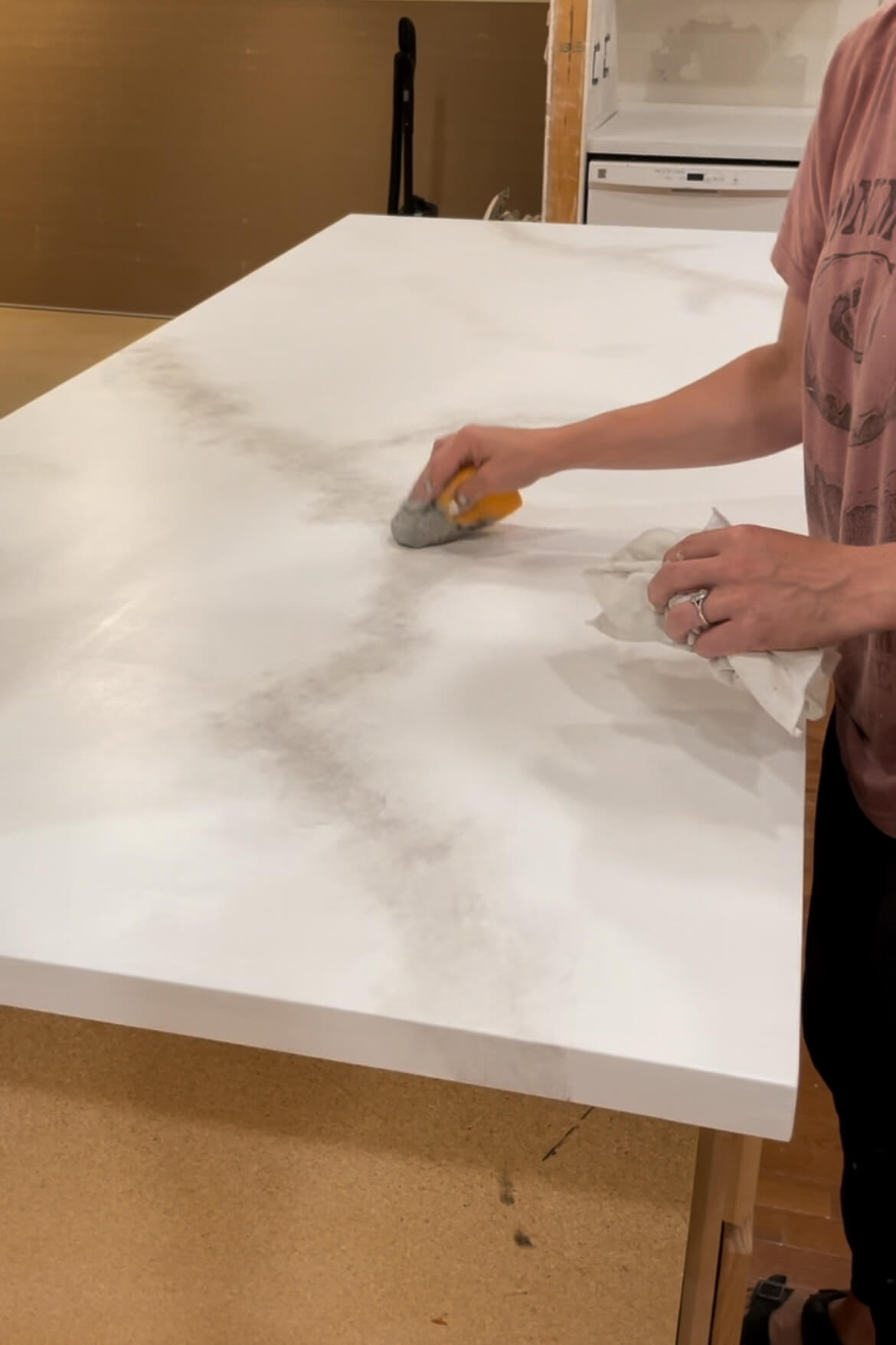 DIY faux marble countertop using epoxy.