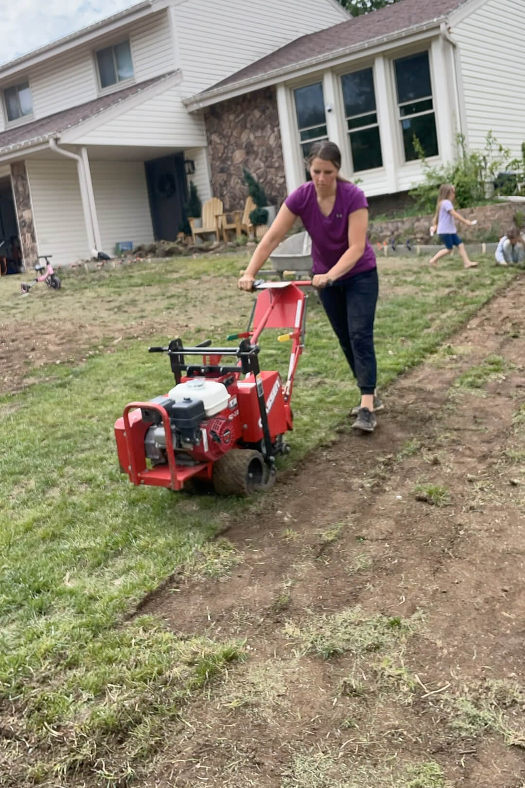 Using a sod cutter to remove an old lawn.