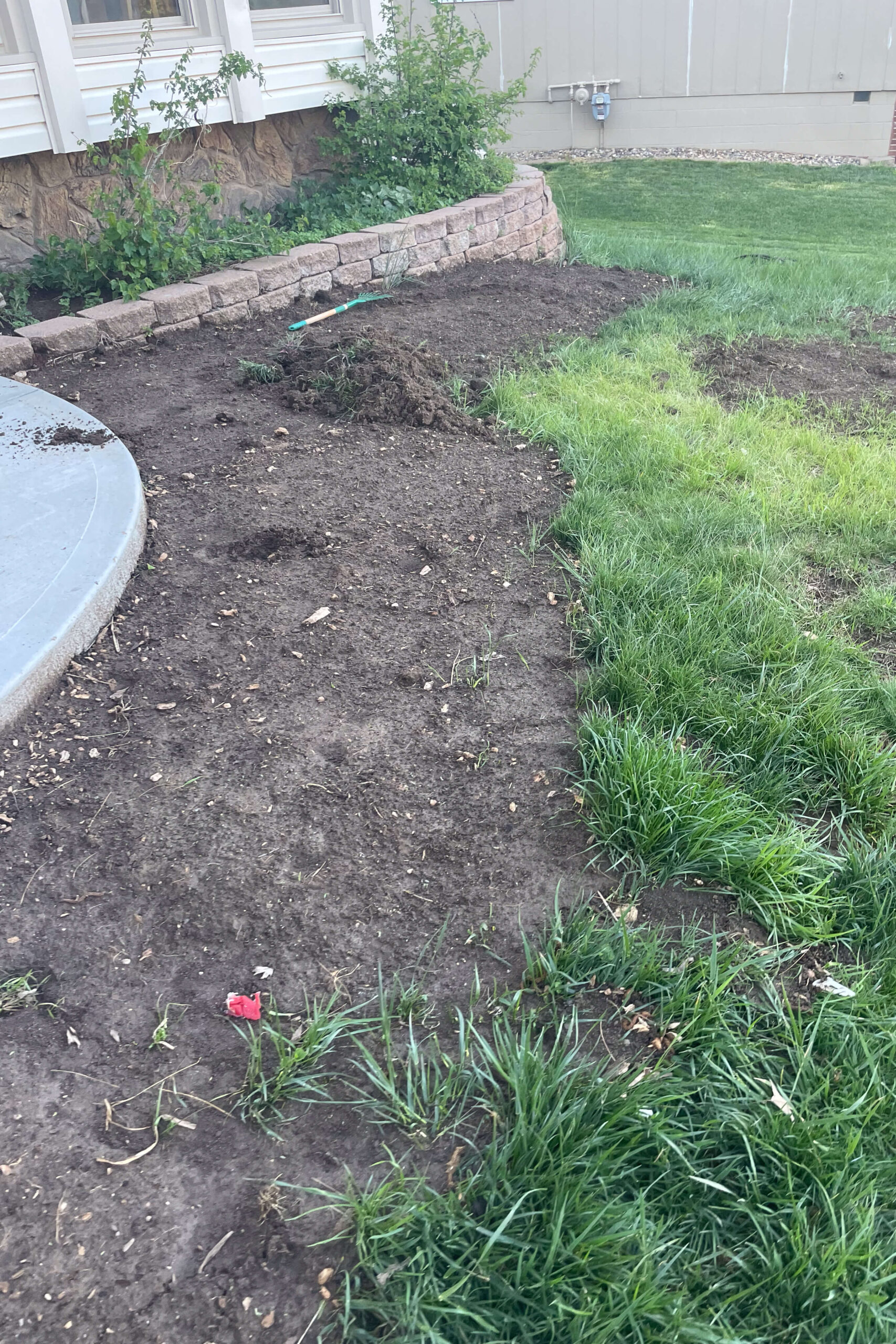 My yard before adding a concrete curb.