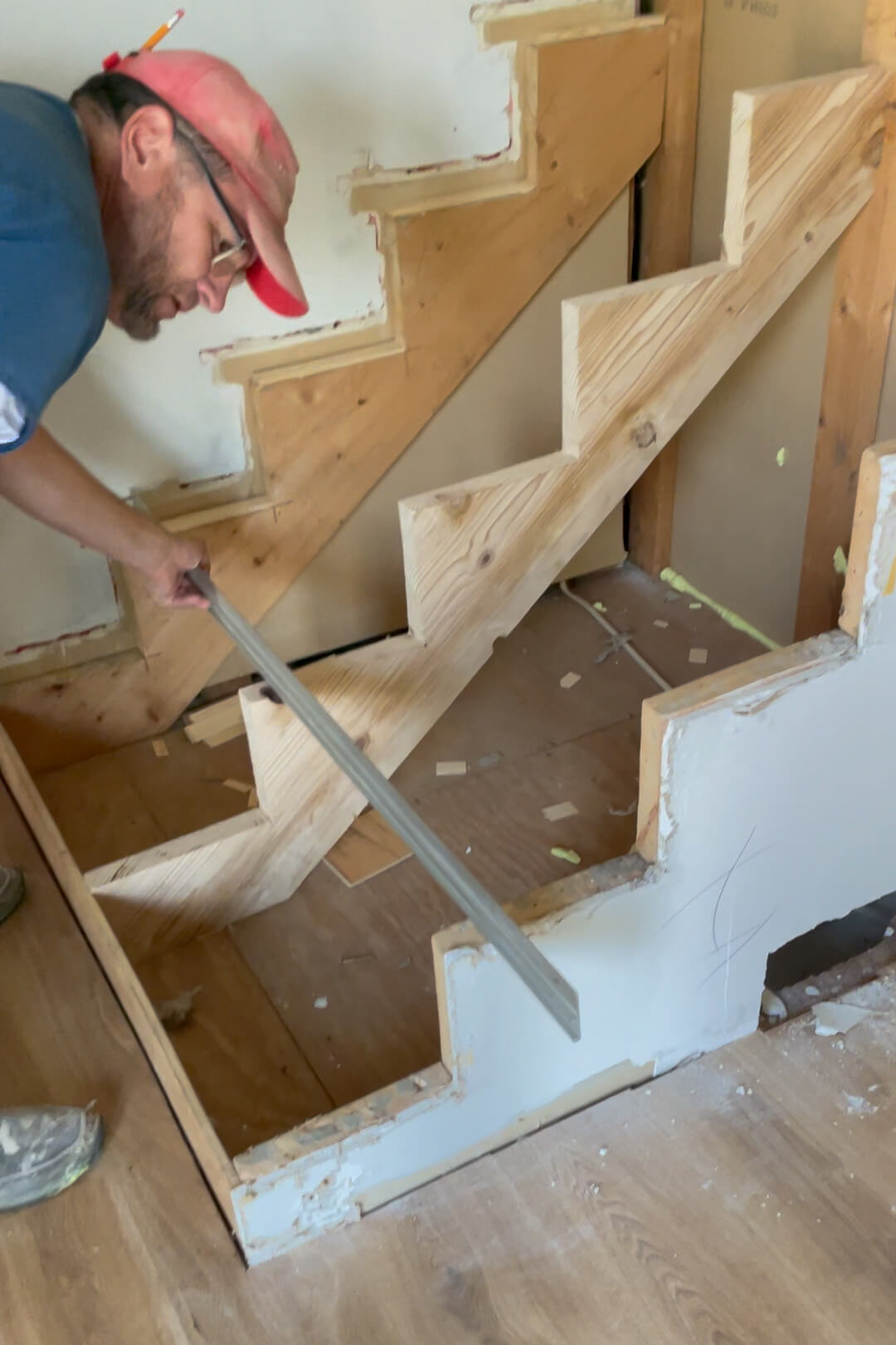 Adding a center brace to support our stairs.