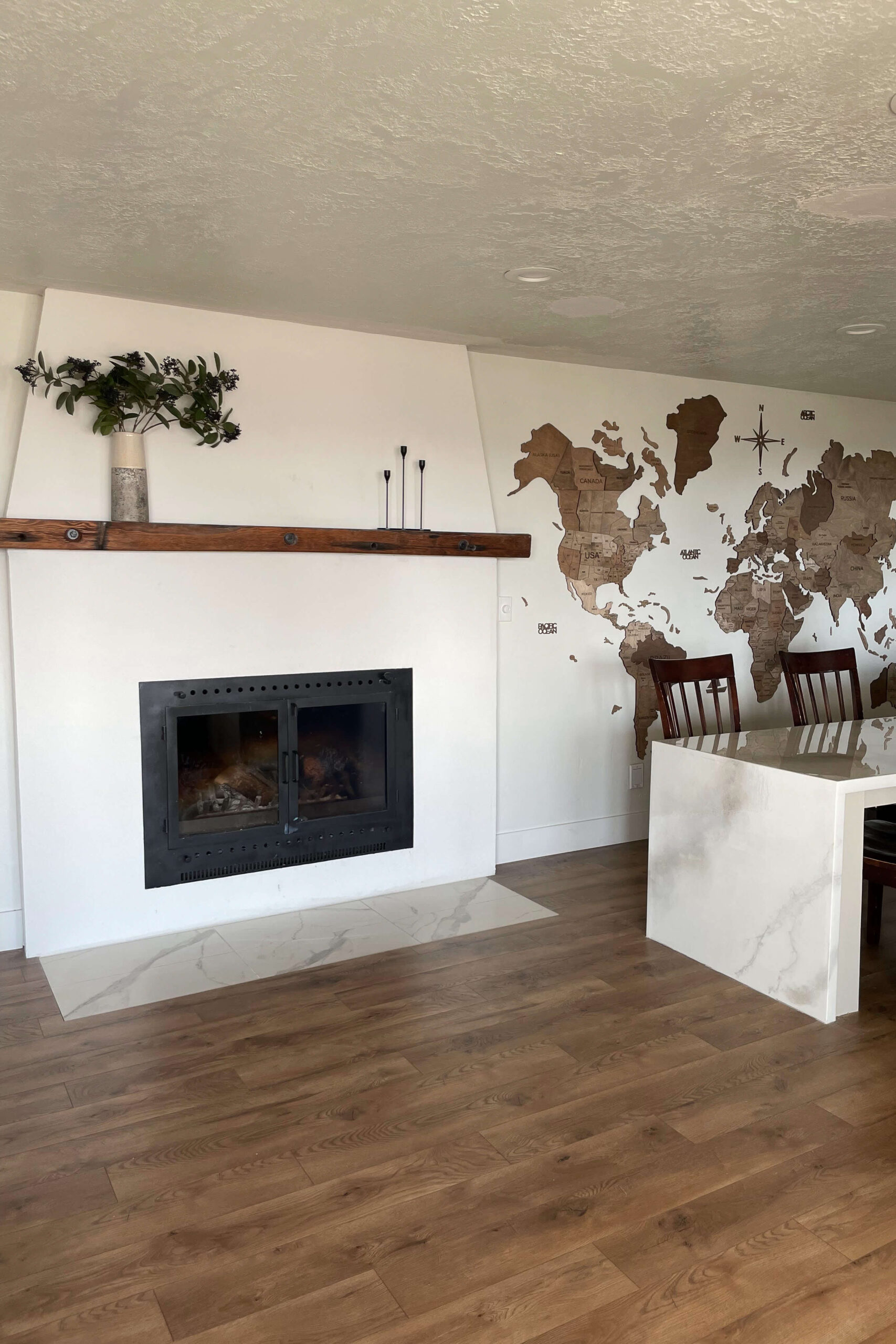 Beautiful, Spanish style fireplace in a modern kitchen. 