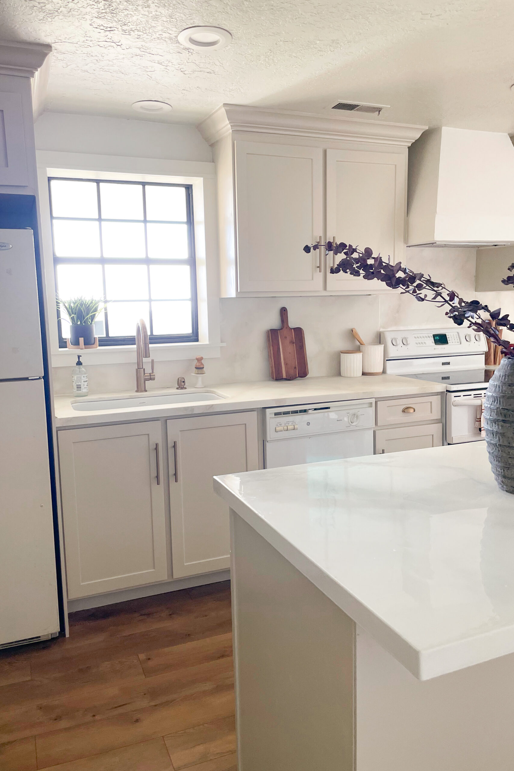 Refurbished kitchen cabinets that look brand new.