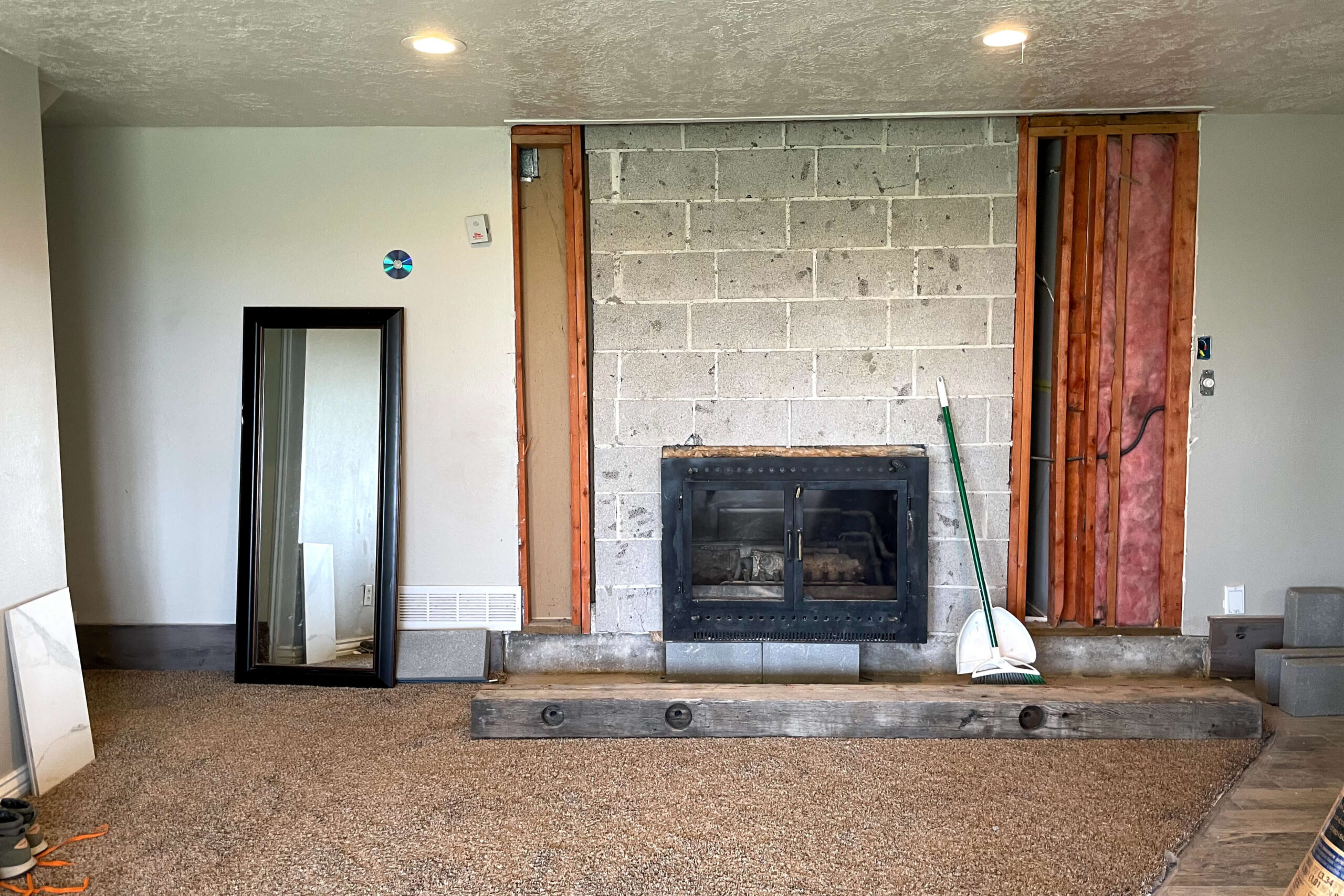 Cleaned up fireplace after taking the rock off.