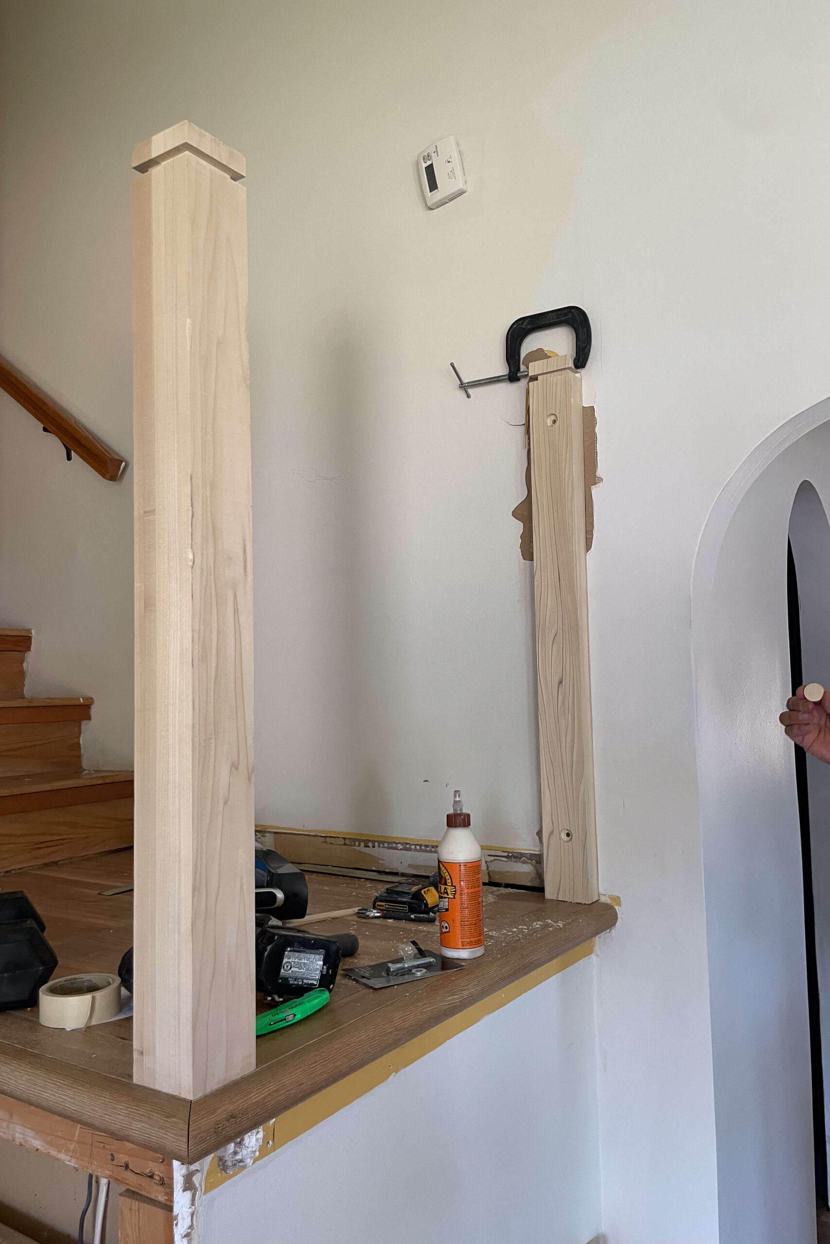 Adding a 1/2 newel post against a wall. 