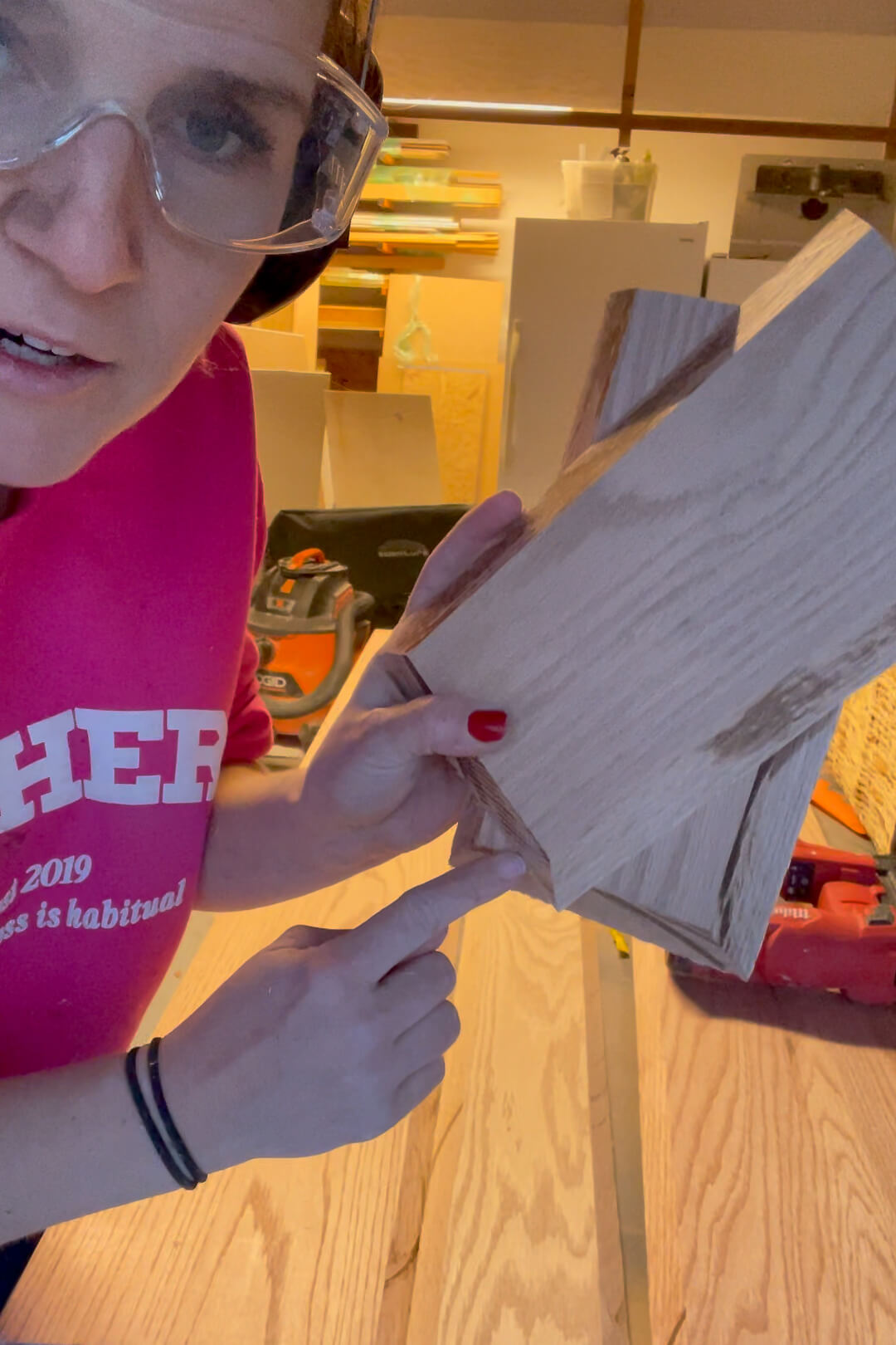 Using a table saw to cut a beveled edge.